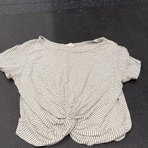 Caution To The Wind Gray & White Striped Knot-Front Crop Top
